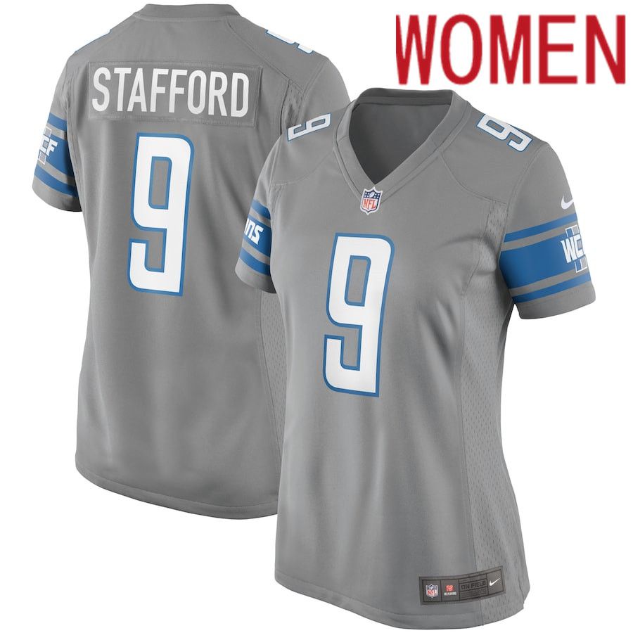 Cheap Women Detroit Lions 9 Matthew Stafford Nike Grey Alternate Game Player NFL Jersey